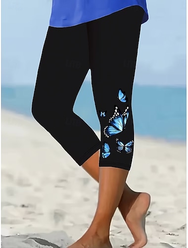  Mulheres chinês Leggings Férias Moda Roupa de rua Capris Cintura Alta Gráfico Borboleta Imprimir Conforto Macio Confortável Com Stretch Diário Ao ar livre Férias Azul Violeta Laranja Verão Primavera