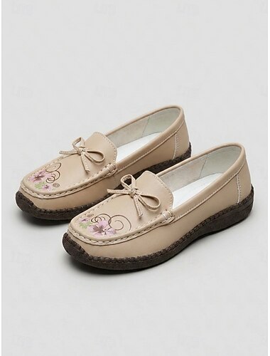  Casual mocassins voor dames met bloemenprint - comfortabele instappers met strikdetail, antislip wandelschoenen voor dagelijks gebruik. & reis