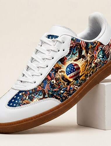  Heren Amerikaanse Vlag Grafisch Lage Sneakers Veterschoenen Casual Fashion Schoenen Ademend Comfortabele Gum Zool Trainers voor Mannen Kijk Feesten Voetbal Spellen Reizen en Streetwear