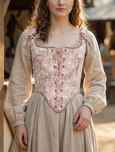  Kostymer i middelalderstil Renessanse Cottagecore Korsett Overbustkorsett Bodice Prinsesse Fe Blondér Blomstret Kostyme Dame fantasi Halloween Karneval Renessansemesse LARP Voksne Korsett Vår sommer
