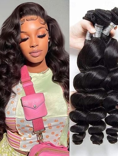  4 paquetes Tejidos de cabello Cabello Brasileño Ondulado Amplio Extensiones de Pelo Natural Pelo Natural Extensiones Naturales 8-30 pulgada Negro Color natural Suave Grueso Para mujeres de color