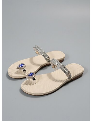  damersandaler med rhinstensudsmykning med blå ædelstensdetaljer – elegante sandaler til sommer, strand og formelle lejligheder
