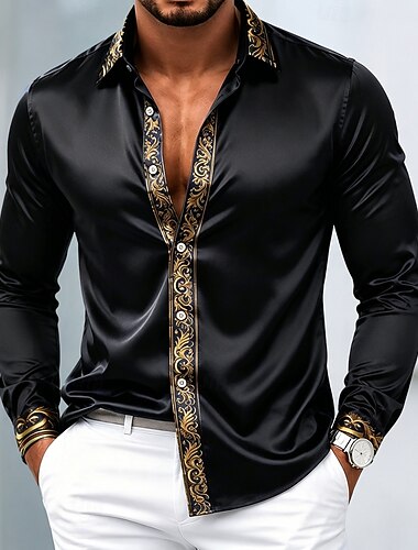  Per uomo Camicia Camicia in raso Camicia elegante Camicia con Bottoni Camicia da Ballo Matrimonio Formale Nero Bianco Rosso Blu Manica Lunga Collo ripiegato Tutte le stagioni Abbigliamento Patchwork