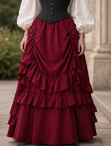  Retrò Vintage Vittoriano Medievale Gonna Strega Principessa Nobildonna Volant Costume Per donna Halloween Carnevale Fiera Rinascimentale LARP Adulti Gonna