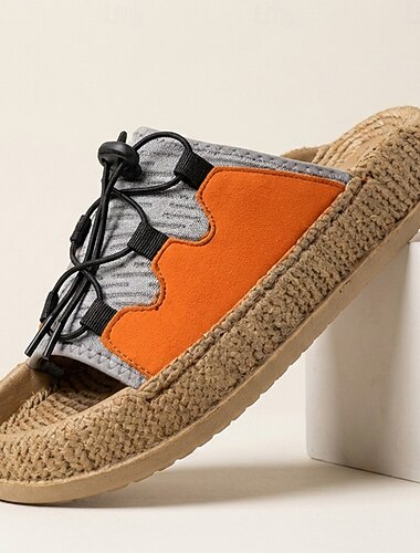  sandali espadrillas da uomo, sandali piatti a punta aperta color block, scarpe estive casual per la spiaggia, le vacanze e il resort.
