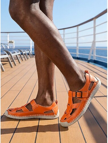  Sandali da pescatore da uomo arancioni - scarpe estive leggere e traspiranti a punta aperta - calzature casual per isole e crociere, ideali per viaggi, passeggiate sul ponte e tempo libero durante le vacanze.
