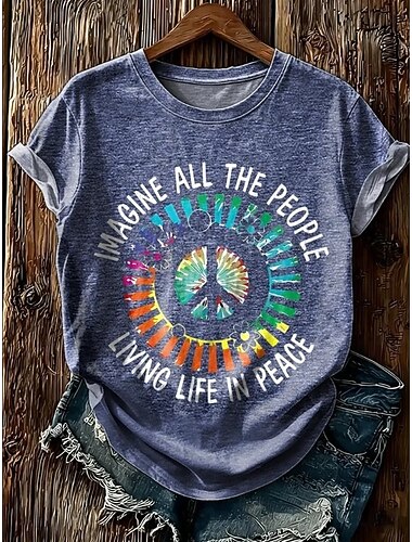  Giorno dell'Indipendenza Americana Per donna Maglietta Stampato Grafico Piante Vintage Elegante Classico Manica Corta Girocollo Top Regolari Casuale Quotidiano Blu Marrone Verde Estate Primavera PEACE