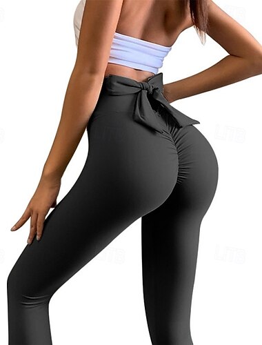  Damen Pilates-Leggings Trainingsleggings Pilates-Hosen Hohe Taille Criss Cross Taille Nahtlos Fitnesstraining Laufen Fitness Leggings Unterteile Einfarbig Schwarz Rosa Marinenblau Sport Sportkleidung
