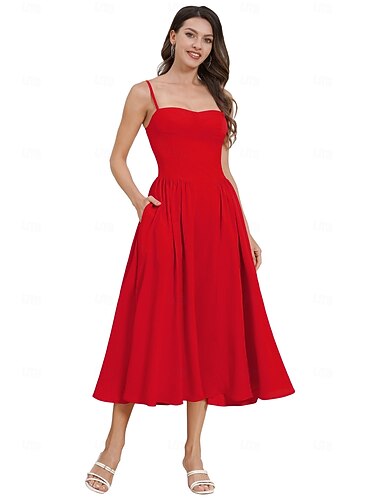  1950-tallet Retro / vintage Ankellengde Kjoler Swing kjole Spaghetti Snorer Helfarge Trang og vid passform Huske Kostyme Dame Valentinsdag Te Fest Fritid / hverdag Voksne Kjole Sommer