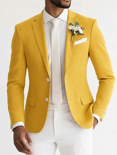  Herr Linne blazer Naggkrage Mode Lättvikt Solid färg Blazer Linne blazer Gul Rubinrött Himmelsblå Smal passform Enkelknäppt tvåknappar