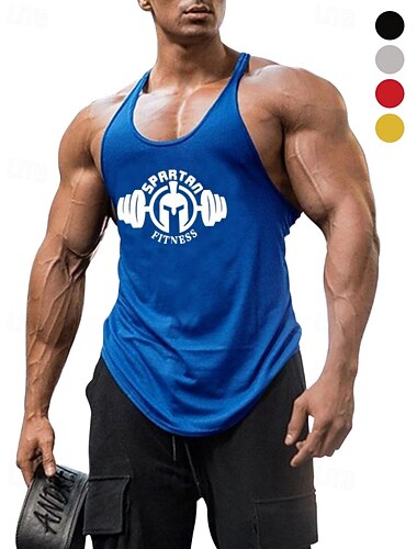  Voor heren Grafisch Brief Training tanktop Hardlooptanktop Fitness tanktop Zomer Racerback Mouwloos Sneldrogend Vochtregelerend Sportschooltraining Actieve training Oefening blauw Zwart Geel