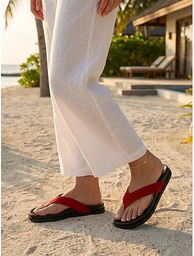  Infradito da spiaggia rosse da donna - sandali infradito leggeri in pelle scamosciata con suola antiscivolo per vacanze estive al mare e spiagge sabbiose &vacanze su isole tropicali