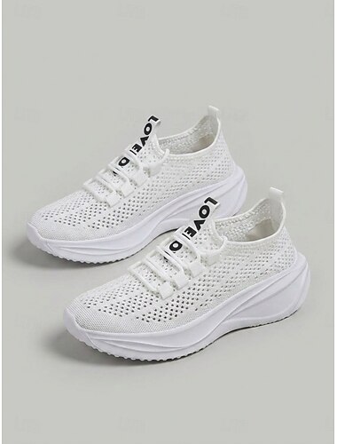  Witte, ademende gebreide hardloopschoenen voor dames - lichtgewicht sportschoenen met schokabsorberende EVA-zool voor wandelen, fitness en hardlopen. &kleding die de hele dag gedragen kan worden