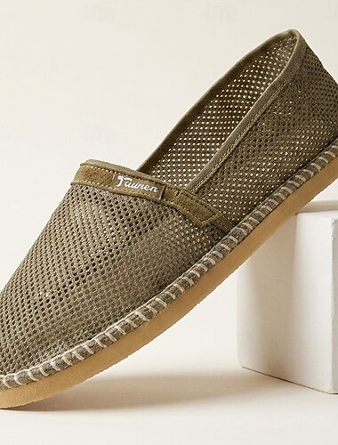  Herr khakifärgade slip-on loafers i stickat material, lätta, andningsbara och bekväma promenadskor, avslappnade lågskor för vardagsbruk, resor, bilkörning och avslappnad helgstil