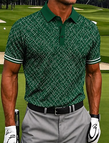  Miesten Geometrinen Golf Urheilu poolopaidat Lyhythihainen Poolopaidat Kauluspaidat Vapaa-aika Urheilu- ja treenivaatteet 3D-tulostus Napit Hengittävä verkkokangas Kesä Kevät Sininen Purppura Apila
