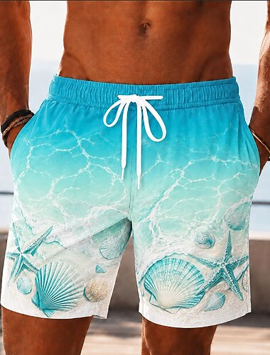  Herre Skall Sjøstjerne Badeshorts Badedrakter Badeshorts Surfeshorts Medium Midje Hawaiisk Daglig Strandferie Sidelommer Mesh fôr Elastisk snøring i midjen Designer Klær