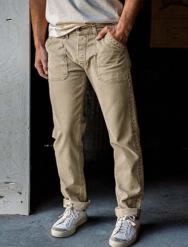  Per uomo Pantaloni Pantaloni casual 100% cotone Pantaloni di denim Tasca Elastico in vita Semplice Comodità Morbido Lunghezza intera Casuale Quotidiano All'aperto Moda Streetwear Blu Cachi