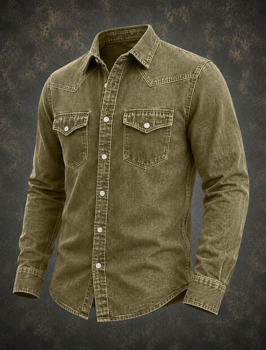  camicia da uomo softfade™ camicia cargo camicia lavaggio acido capo tinto nero bordeaux verde azzurro manica lunga camicia semplice colletto casual quotidiano tasca frontale abbigliamento