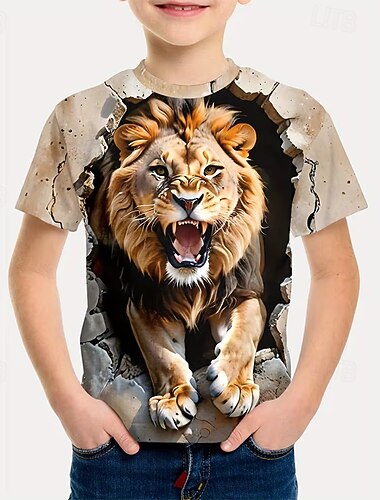  男の子 3D グラフィック Tシャツ Ｔシャツ 半袖 3Dプリント 夏 春 スポーツ ファッション ストリートファッション 子供 5〜12年 クルーネック カジュアル 日常 アウトドア レギュラー