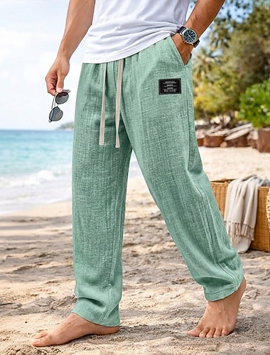  Per uomo Pantaloni di Lino Pantaloni Pantaloni Estivi Coulisse Elastico in vita Gamba Dritta Semplice Leggero Confortevole Lunghezza intera Casuale Quotidiano All'aperto Vacanza Moda Blu Nero