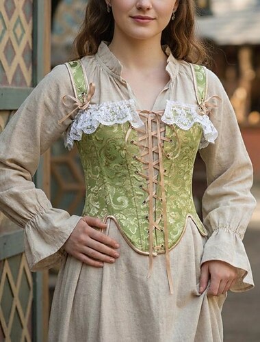  Médiéval Renaissance Corset Corsage Fée Noble Jacquard Fleuri Déguisement Femmes Fantaisie Royal Halloween Carnaval Décontracté Quotidien Foire de la Renaissance LARP Adulte Corset Printemps & Été