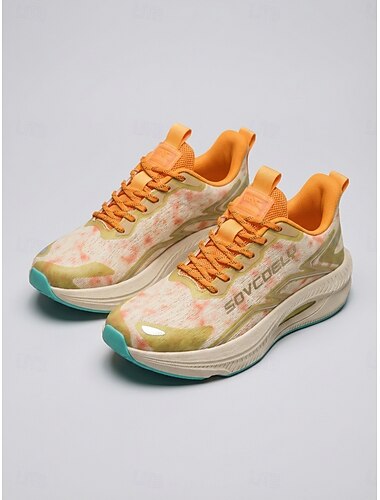  Oranje tie-dye hardloopschoenen voor dames - ademende sportschoenen met mesh bovenkant, schokabsorberende zool en een levendige kleurencombinatie, ideaal voor de sportschool, hardlopen en dagelijks