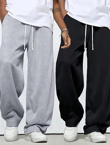  Mehrfachpackungen 2St Herren schwarz+dunkelgrau Jogginghose Hose Gerade geschnittene Sweatpants Kordelzug Elastischer Bund Einfach Urlaub Alltagskleidung Polyester Frühling