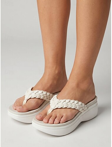  Roze gevlochten sleehak slippers voor dames - comfortabele platform teenslippers met geweven bandjes voor strandvakanties en zwembadfeestjes &zomerkleding voor in het resort