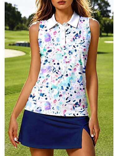  Mulheres Abstrato Camisa Esportiva Camisa polo de caminhada Regata Camisa de tênis Sem Manga Floral Botões UPF50+ Resistente a UV Elasticidade Alta Pavio Humido Respirável Voleibal Tênis Golfe