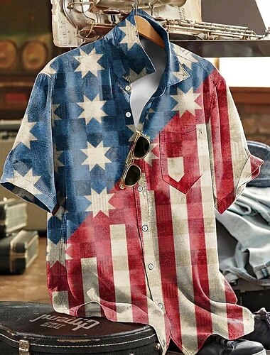  Herren 250. Jahrestag des Unabhängigkeitstages der USA am 4. Juli Amerikanische Flagge Hemd Sommerhemd Kurzarm Patriotisch Ferien Sommer Frühling Umlegekragen 3D-Druck Eine Tasche vorne Hemden mit