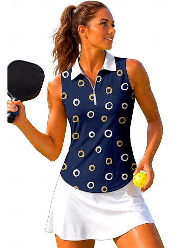  Mujer Círculo Tops Camisa deportiva Camisas de polo Camiseta de tenis Sin Mangas Cremallera Floral UPF50+ Resistente a los rayos UV Alta elasticidad Dispersor de humedad Transpirable Voleibol Tenis