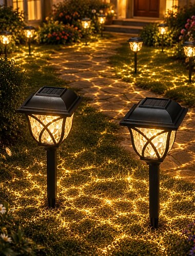  Lot de 2 lampes solaires d'extérieur pour allée, imperméables, à brancher au sol, luminaire décoratif pour cour, jardin, allée, parc, rue, piscine, villa, éclairage paysager