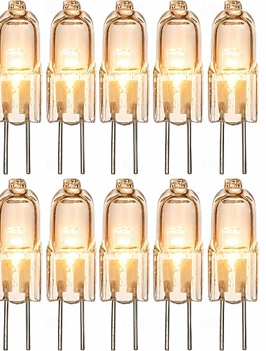  Pacote com 10/20 lâmpadas halógenas de 20W, 2 pinos, 240lm, G4, branco quente, 12V, para substituição em luminárias de embutir, lustres e trilhos de iluminação.