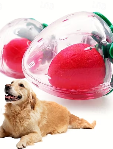  Brinquedo para animais de estimação em formato de morango - contém uma pequena bola vermelha que emite um som, tornando-o um companheiro fofo em formato de fruta.