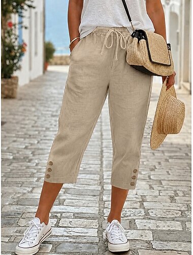  Per donna Pantaloni capri Moda Casual Quotidiano Casual / Sportivo Lunghezza al polpaccio Misura del girovita medio Semplice Traspirante Inelastico Casuale Quotidiano Vacanza Blu Nero Bianco Blu
