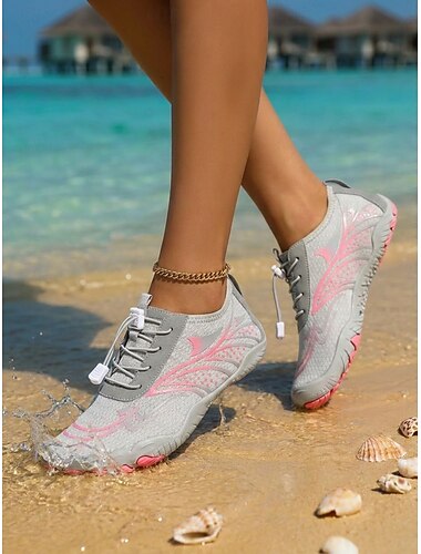  Scarpe da acqua da donna rosa a pianta larga - scarpe da acqua leggere, ad asciugatura rapida, antiscivolo, a piedi nudi, con lacci elastici per spiaggia, snorkeling e nuoto &attività all'aperto
