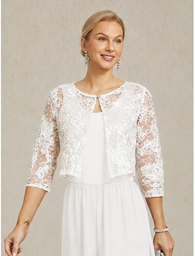  Dames Jas Bruiloft Kant Bloemig Casual / Dagelijks Elegant bovenkleding 3/4 mouw Zomer Wit S