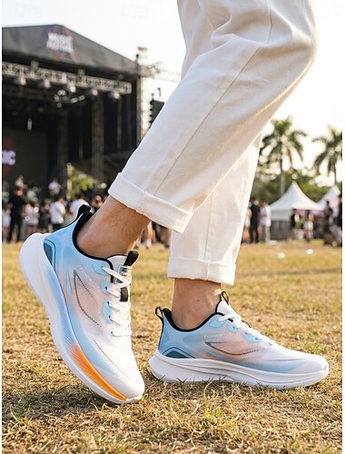  Scarpe da ginnastica da uomo bianche e blu per festival musicali - scarpe sportive leggere e traspiranti - calzature moderne e comode per concerti, festival all'aperto, viaggi e per un look casual da indossare tutto il giorno.