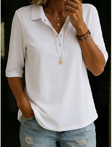  Per donna Blusa Bottoni Tinta unica Elegante Vacanza Quotidiano Mezza Manica Collo ripiegato Colletto a Camicia Top lunghi Casuale Quotidiano Uscire Bianco Giallo Azzurro cielo Verde Estate Primavera