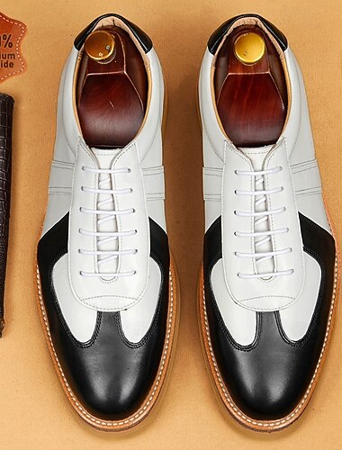  Chaussures Oxford bicolores en cuir véritable noir et blanc de qualité supérieure pour homme, à lacets, style habillé vintage, idéales pour le marié, les mariages, les fêtes et les soirées.