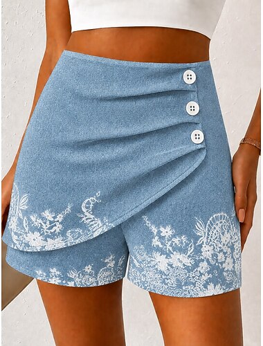  Dames Chinese Korte broek Elegant Vakantie Vintage Korte Hoge taille Grafisch Vlinder Abstract Meerlaags Sneldrogend Comfortabel Ademend Inelastisch Dagelijks Buiten Vakantie blauw Oranje rood Licht