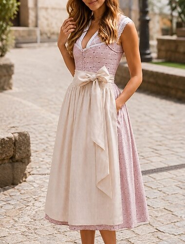  Oktoberfest Kjoler Dirndl Trachtenkleader Hushjelp bayerske Tysk Enger Dame Karneval Ølfestivalen Tradisjonell stil klut Kjole Forkle Uten bluse (75 cm)