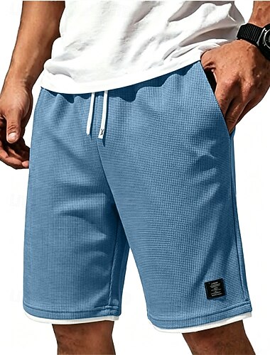  Herr Våffelshorts Shorts Sommarshorts Beach Shorts Casual shorts Ficka Elastisk midja Slät Komfort Andningsfunktion Knelängd Ledigt Utomhus Strand Semester Mode Svart Vin Microelastisk