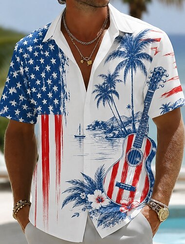  Camicia a bottoni patriottica dell'uomo per il 250° anniversario bandiera americana maniche corte top estivo per le vacanze