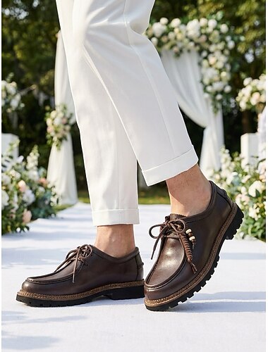  Braune Herren-Freizeitschuhe – leichte, bequeme Schnürschuhe – elegante Schuhe für Gartenhochzeiten, Veranstaltungen im Freien, Business Casual und Freizeit.