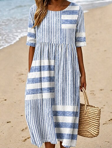  Mulheres Vestido midi Vestido da bainha Vestido T shirt Vestido A Line Vestido de verão Férias Casual Boho Diário Vestido de verão vestido de primavera Ajuste Largo Floral Gráfico Manga Curta Gola