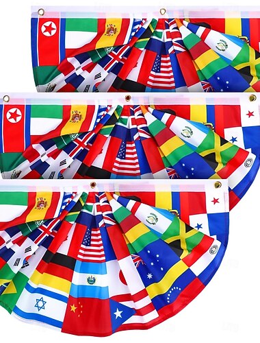  3/6 st 48 länders veckade fanflaggor för VM-dekorationer i fotboll 2026, halvcirkelformad landsflaggdekoration för fotbollsmatchdag