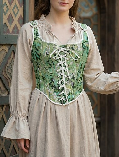  Medievale Rinascimento Cottagecore Corsetto Corsetto Overbust Corpetto Allacciato Floreale Costume Per donna Fantasia Halloween Carnevale Casual Quotidiano Fiera Rinascimentale LARP Adulti Corsetto