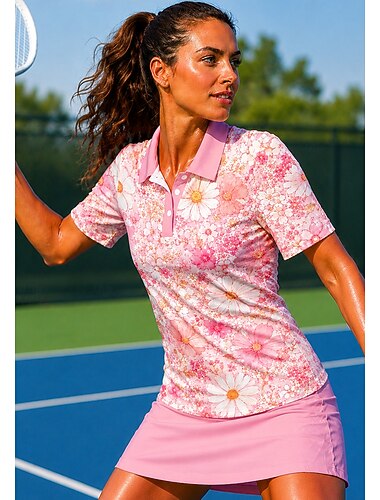  Dam Blommig Sporttröja Vandringspolotröja Tennisskjorta Tenniströja Kortärmad Blommig Knappar UPF50+ UV-resistent Hög Elasisitet Fuktabsorberande Andningsfunktion Volleyboll Tennis Golf Krage
