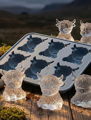  2er-Pack Mini-Hochlandkuh-Eiswürfelformen, niedliche 3D-Eiswürfel, geeignet für Getränke, Partys und als Geschenk - Mini-Hochlandkuh-Eiswürfelform